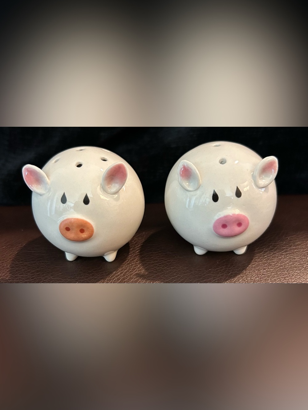 Cute Ceramic Pig Salt and Pepper Shakers - White with Pink & Peach Noses
